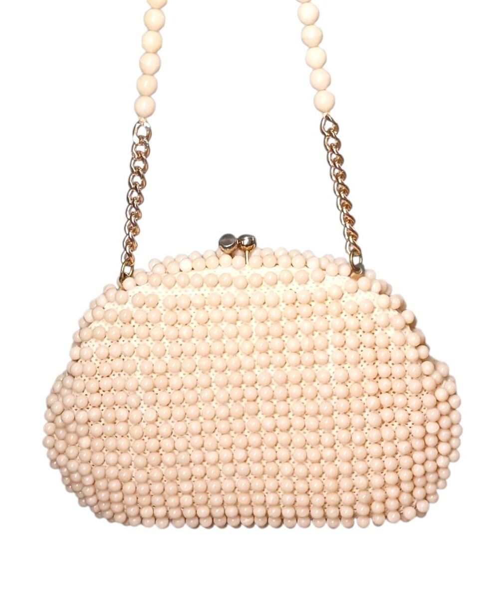 Vtg 1960's Cream Bubble Bead Beaded Evening Bag Purse Clutch w/ Chain John Wind